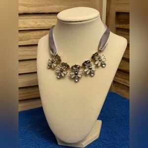 Statement Necklace with Ribbon & Crystal Accents
